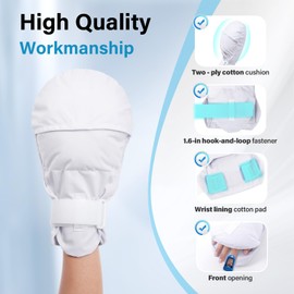 BORuner Dementia Gloves 2pcs |Double-Padded Restraint Security Mitts,Open Front Design,Hand Restraints for Elderly Dementia Patients (White)