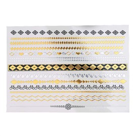 S.A.V.I 3D Temporary Tattoo Golden and Silver Metallic Sticker Feathers Design Size 21x15cm - 1pc. (66), Gold, 22 g