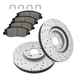 Fraxle Front Drilled & Slotted Disc Brake Rotors and Ceramic Brake Pads kit for Hyundai Santa Fe 2013 2014 2015 2016