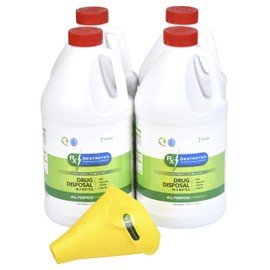 RX Destroyer Medication Drug Deactivation and Disposal System Bottle Bundle Case of 4x64 oz Bottles and 1 Custom Funnel Ready to Use Non-Toxic Eco-Friendly Pill Destroyer System