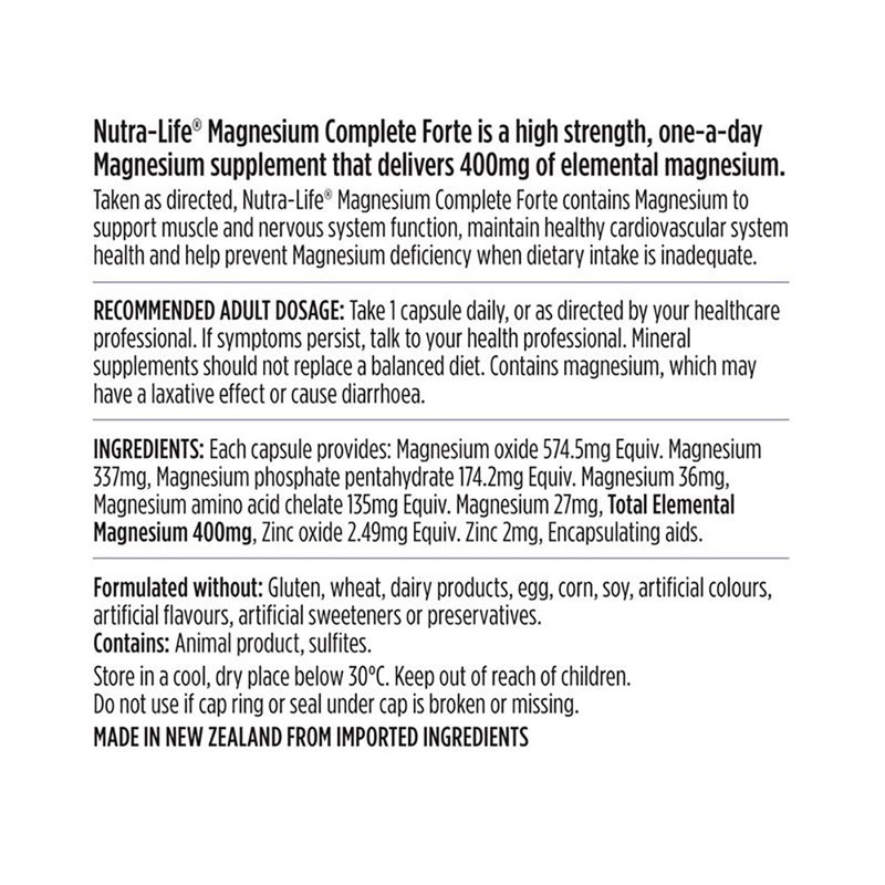 Premium Australian Nutralife Muscle Nerve Actual Magnesium Total 400mg Nutrients
