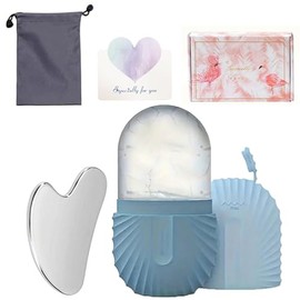 Juego de herramientas de masaje facial de dos piezas: Set de rodillo de silicona y raspador de acero inoxidable con bolsa de almacenamiento, herramien