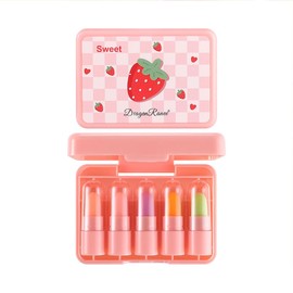 Cute Warm Change Lipstick Set Fruit Mini Set of 5 Strawberry Non-Stick Cups Color Changing Lipstick (5 Pieces)
