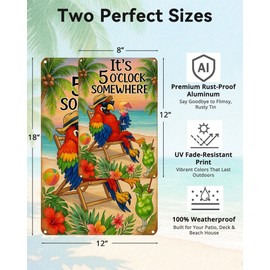 It's 5 O'Clock Somewhere Sign - Funny Parrot Vintage Decor for Tiki Bar, Beach House, Patio & Outdoor, 8x12 Inch Rust-Proof Aluminum Metal Sign, UV Printed Fade-Resistant Wall Art (8" x 12")