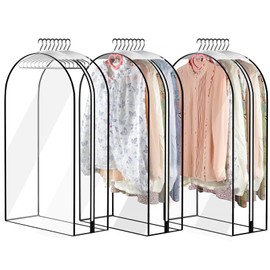 CreGear 10" Garment Bag, 3 Packs 40" Garment Bags for Hanging Clothes, All Clear Suit Bag for Closet Storage, Household Use Plastic Clothing Cover Bags for Storage Shirts, Coats, Dresses, Suits