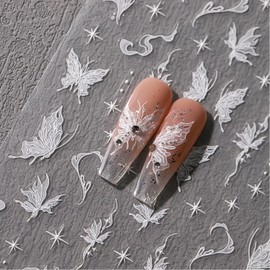 Butterfly Nail Art Stickers 5D Embossed Butterfly Nail Stickers Self-Adhesive Nail Decals for Women Girls DIY Manicure Nails Art Design Decoration Accessories (1, White Butterfly)