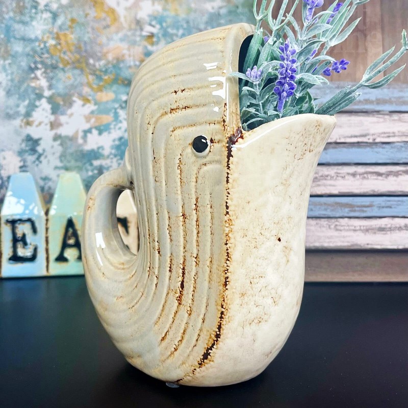 Whale Flower Jug Vase Ceramic Grey Distressed Decorative Water Serving