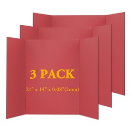 AKONEGE 3PCS Small Trifold Poster Board 21" x 14" Red Tri Fold Presentation Boards, Corrugated Cardboard Picture/Project Display Boards for Event, Exhibitions, Business, School Project, Science Fair