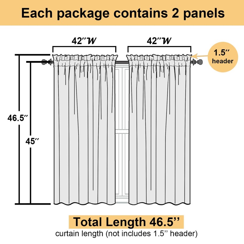 Lecloud Sheer Curtains 45 Inch Length 2 Panels Set, Chocolate