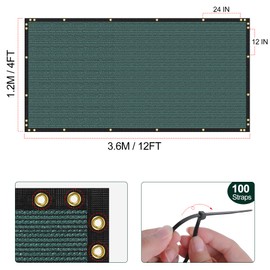 phepetroll 4 x 12FT Privacy Screen Fence Green Heavy Duty Mesh Fencing Shade Net Cover with Reinforced Bindings 100 Straps for Outdoor Chain Link Fence Patio Wall Garden Backyard, Green