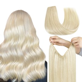 HOTBANANA Wire Hair Extensions, 18 inch 95g Platinum Blonde Fish Line Hair Extensions Real Human Hair Straight Invisible Wire Hair Extensions Remy Hair Extensions