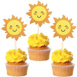 36 piezas de decoración para magdalenas de sol de doble cara, diseño de flores de sol, sonrisa, cara de magdalenas, decoraciones para cupcakes con temática solar, baby shower, niños, niñas,