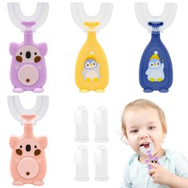 VEGCOO 4 Stück Zahnbürsten für Kinder, U-Form, Babyzahnbürste aus Silikon, 360 ° Mundreinigung, mit 4 Fingerzahnbürsten, für Jungen und Mädchen von 2 bis 6 Jahren