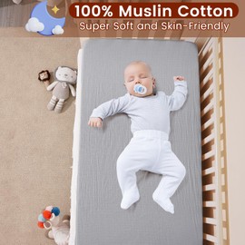 david's kids Muslin Crib Sheets for Boys Girls, 2 Pack 100% Cotton Soft Breathable Fitted Baby Sheet Set, 28x52 Inch Fits Standard Crib and Toddler Mattresses, Brown & Grey