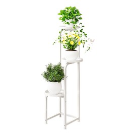 INGIORDAR Plant Stand Indoor Outdoor 3 Tier Metal Plant Shelf for Multiple Plants Corner Flower Holders for Living Room Balcony Bedroom Patio Garden, Black (White, 3-Tier)