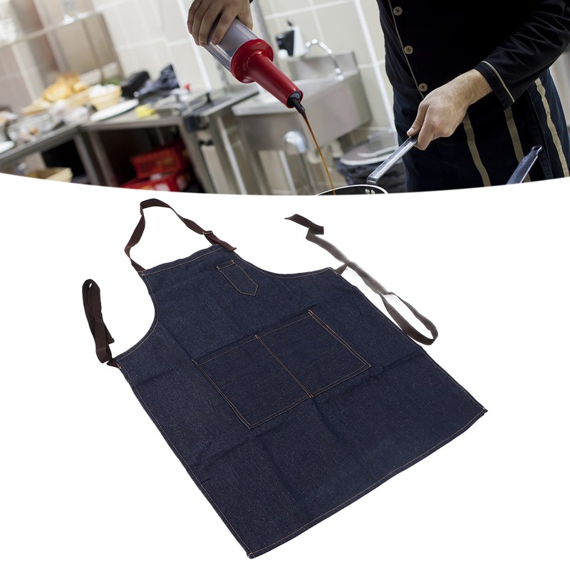Denim Apron Abrasion Resistant Washable Chef Apron Adjustable Stylish Kitchen