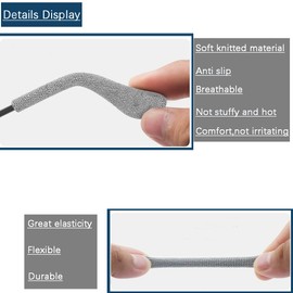 Upgrade Anti-Slip Glasses Ear Cushion,Elastic Soft Eye Glasses Ear Grippers,Knitting Cotton Sunglass Ear Grips,Temple Sleeves Tips Ear Pads for Eyewear Frames (Grey-2 Pairs)