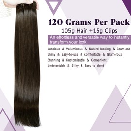 Clip in Human Hair Extensions Darkest Brown Hair Extensions Real Human Hair Clip ins Dark Brown Remy Hair Extensions Double Weft Long Straight Hair Extensions 22 inch 7pcs 120g