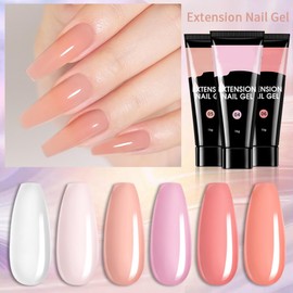 Poly Nail Builder Gel 3 Colors Clear Pink Nude Nail Gel Nail Extension Kit All in One, Suitable for DIY,Women,Beginner Gift