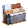 Relaxdays Document Holder, 3 Compartments, Metal & Bamboo, Letter Stand