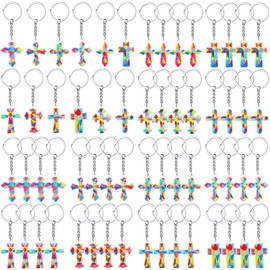 Seenelling 48 Pcs Silicone Christian Keychains Religious Jesus Cross Bible Verse Inspirational Keychains for Gifts(Cross)