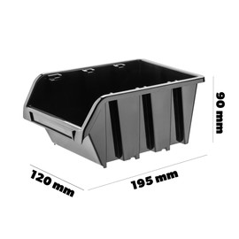 KADAX Workshop Stacking Box, Stacking Box Made of PP Plastic, Visual Storage Box in Various Sizes, Storage Boxes for Tool Wall, Storage Box, Sorting Box (Black, Pack of 10, 195 x 120 mm)