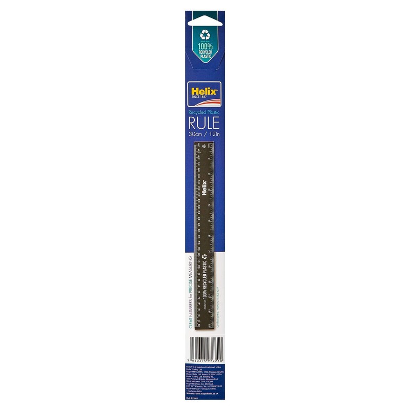 Helix 100% Recycled Plastic 30cm/12" Ruler Black 11601
