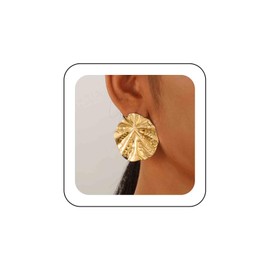 TseenYi Boho Lotus Leaf Dangle Earrings Exaggerated Large Leaf Earrings Gold Leaf Earrings Lotus Leaves Earrings Metal Large Leaves Earrings Leaf Flower Dangle Earrings, Zinc