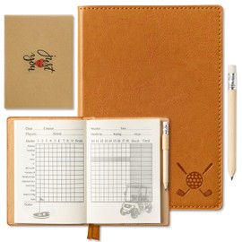 R HORSE Golf Scorecard Book with Pencil, Brown Leather Golf Journal Yardage Log Book Score Notebook Gift Set, Sports Accessories Father's Day Birthday Gift for Men Women Golfer Fan