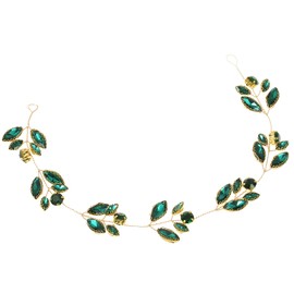 One Piece Beautiful Crystal Bridal Hair Vine Unique Rhinestone Beades Green Headpiece Green Leaf Party Bridesmaid Headpiece for Women