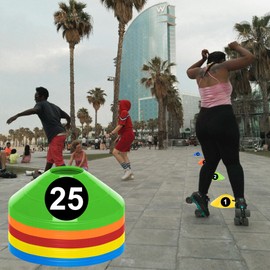 WBHWW Sports Cones 25/50 Pack Disc Cones, Agility Soccer Cones with Number Stickers, Soccer Cones for Sports Training, Football, Soccer, Basketball, Coaching, Practice Equipment, 5 Color (25)