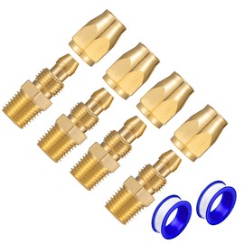 Breezliy Premium Solid Brass 4PCS Reusable Replacement Fitting For 1/4-Inch ID Hose,1/4-Inch NPT Rigid