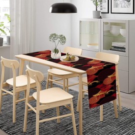 Japanese Table Runner, Red Asian Bamboo Pavilion Bridge Oriental Decor Table Runner for Dining Table Holiday Party Decorations 13x70in