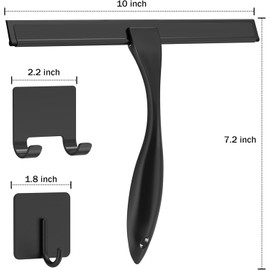 JIUS@FF Escobilla De Goma para Cristales,Raspador De Silicona con Soporte De Ventosa Sin Orificio Y Mango De Acero Inoxidable,Adecuado para Espejos,Ventanas Y Vidrios (Negro - Gancho Doble)