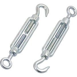 M10 x 125mm Eye & Hook Steel Turnbuckle Wire Tensioner Strainer Closed Hook Threaded Hook (Pack of 2)