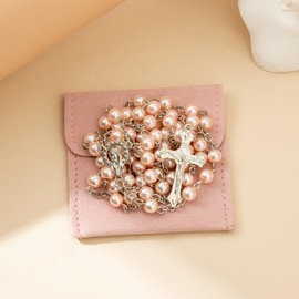 YQZIYOU Rosary Beads Catholic for Women - Rosary Necklace Artificial Pearls, Solid Colored Simple Style Rosary Beads, Gifts for Women (Pink)