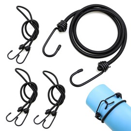 MOXRUQ 4 PCS Bungee Cords with Hooks, 48" High Elasticity Round Rope, No Odour Industrial Grade Bungee Straps for Securing Tarps, Luggage, Tents, Bikes or Garden (Black)