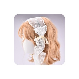 White Lace Floral Bow Headband for Women Sister Wedding Bridesmaid Hair hoop Headwear for Girls Wedding Christmas Birthday Gifts for Friend Bestie Gift Bowknot Hair Accessory Hairband With Flower