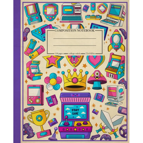 Composition Notebook College Ruled: Arcade Video Game, Retro Illustration |