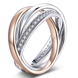 YL Sterling Silver Cubic Zirconia 3pcs Interlocked Stackable Eternity Ring Set with 18K Rose Gold Plated, Metal, Cubic Zirconia