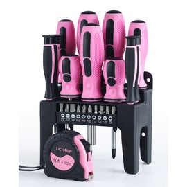Lichamp 22-Piece Pink Tool Set, Small Magnetic Screwdriver set for Women with 10ft Tape Measure Pink