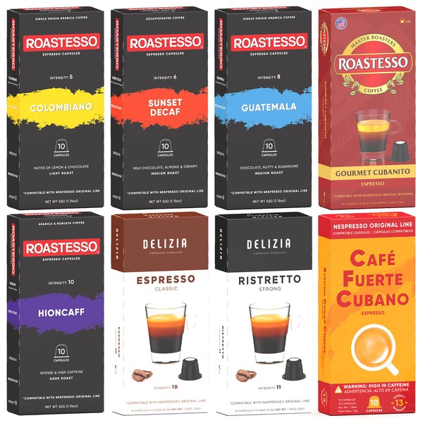 Roastesso - Espresso Coffee Capsules (Variety Pack, 10 Count (Pack of 8))