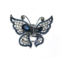 Vintage Rhinestone Crystal Butterfly Hair Claw Clip Jaws Pins Hollow Metal Butterfly Hair Clip Clamps Hairpin Hair Accessories (Blue)