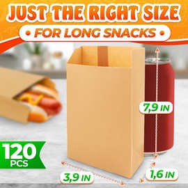 120 Pcs Brown Lunch Bags - Small Brown Paper Bags for Sandwiches, Snacks, and Bakeries, Convenient Size (7.9 x 1.6 x 3.9 Inch), Good for Home and Commercial Use, Durable & Easy to Store