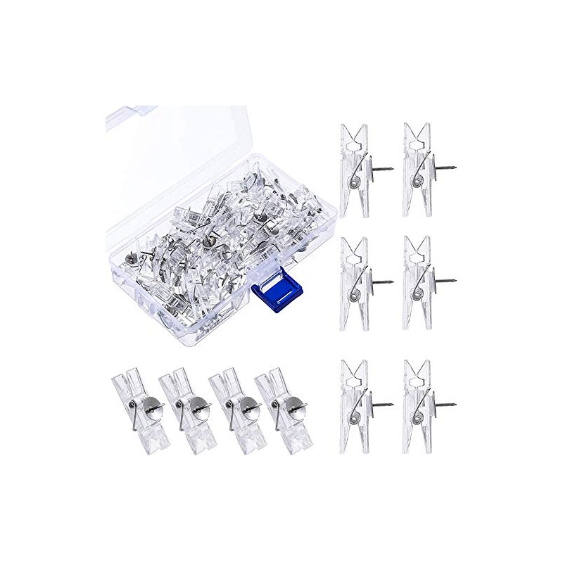 JIHUOO Pack of 50 Pins Drawing Pins with Clips for