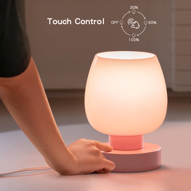 Touch Bedside Table Lamp - Pink Small Lamp for Bedroom