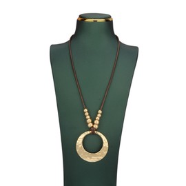 joymiao Leather Necklaces for Women Long Boho Pendant Necklace Chunky Vintage Round Pendant Chocker