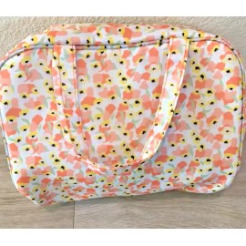 ULTA Beauty Orange Yellow Floral Makeup Cosmetics Large Bag 2 Sides w Zipper NEW