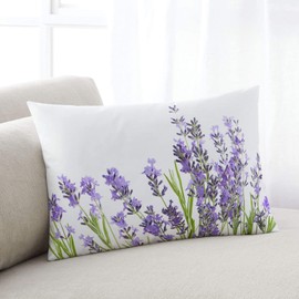 T&H XHome Pillow Covers 12x20 Inch Lavender Flower Pattern Purple Soft Brushed Microfiber Pillowcases with Hidden Zipper Closure Bed Pillow Shams for Bedroom Sofa Car