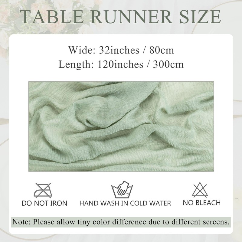 SAJOO Sage Green Cheesecloth Table Runner 10ft Boho Gauze Table